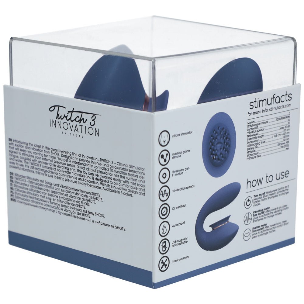 Twitch 2 - Blue/Grey USB Rechargeable Suction Vibrator